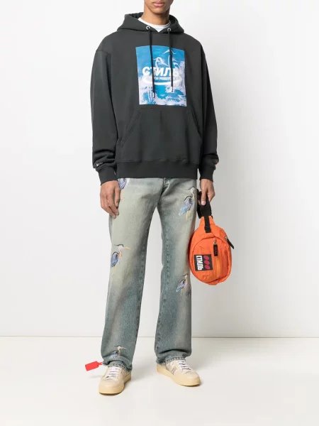 Hanorac cu glugă Heron Preston cu imagine cu cordon negru