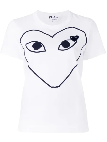 Tricou Comme Des Garcons Play cu imagine cu motiv cu inimi alb