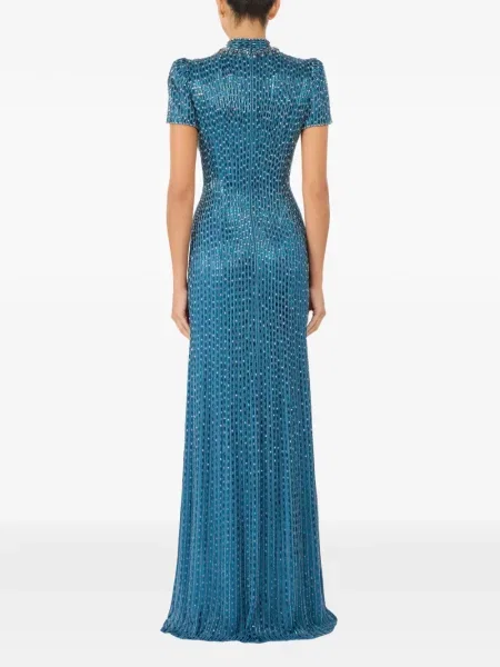 Maksi sukienka maxi Jenny Packham z bursztynem garniturowa niebieska