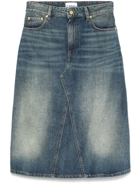 Fustă midi Ganni până la genunchi albastru
