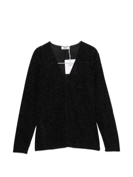 Lung tricou Siyu cu decolteu în V negru