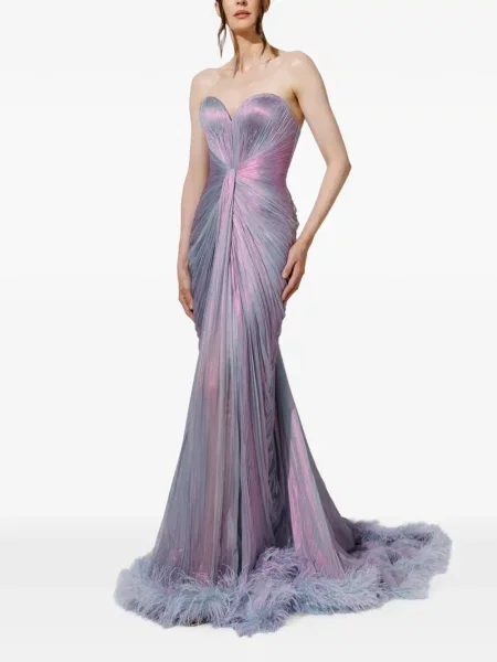 Rochie maxi Iris Serban cu pene violet