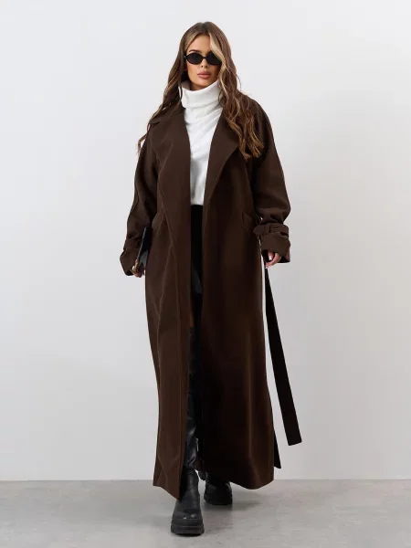 Пальто ISSA Plus темно-коричневий кашемір коричневе
