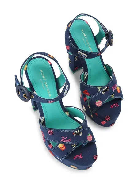 Kurt Geiger London босоніжки на високих Embroidery Platform Canvas navy