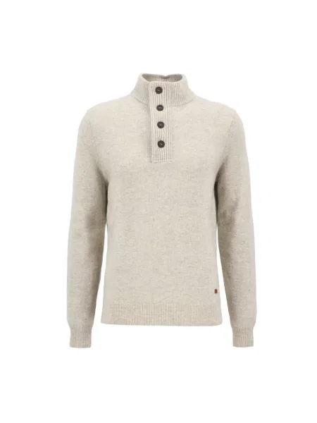 Sweter Barbour wełniany z naszywkami beżowy