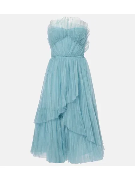 Sukienka koktajlowa Costarellos tiulowa garniturowa niebieska