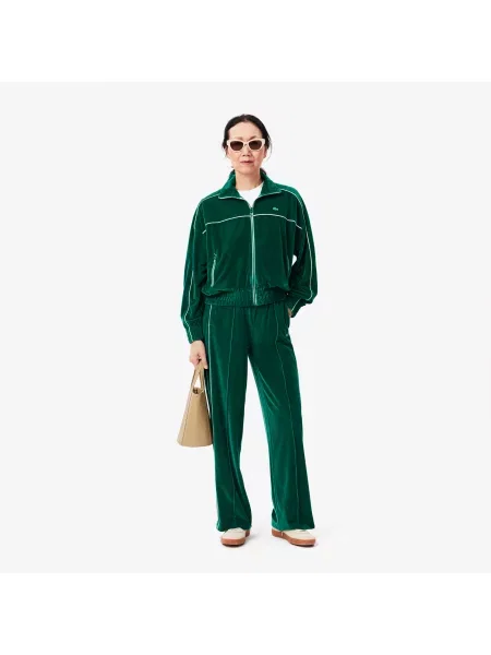 Lacoste Luźna Aksamitna Bluza Z Zamkiem Błyskawicznym zielona