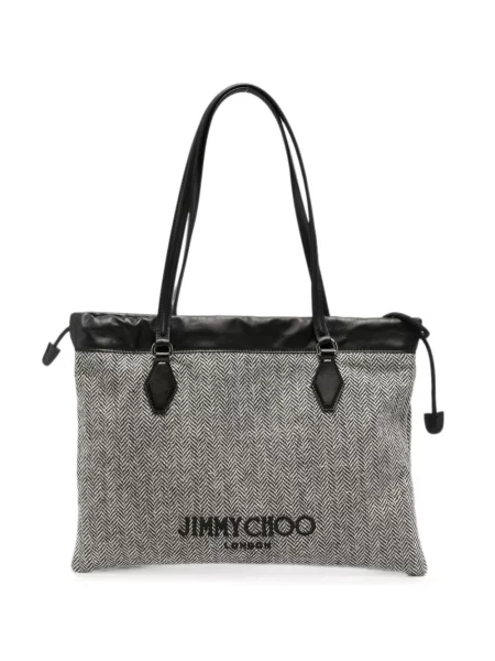 Geantă Jimmy Choo cu model herringbone cu cordon alb