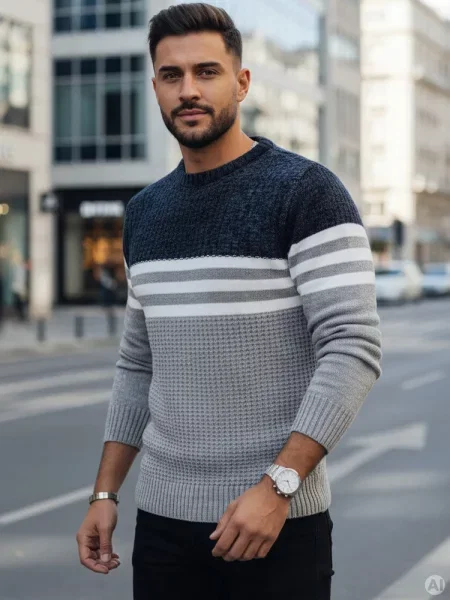 Sweter w paski Dstreet szary