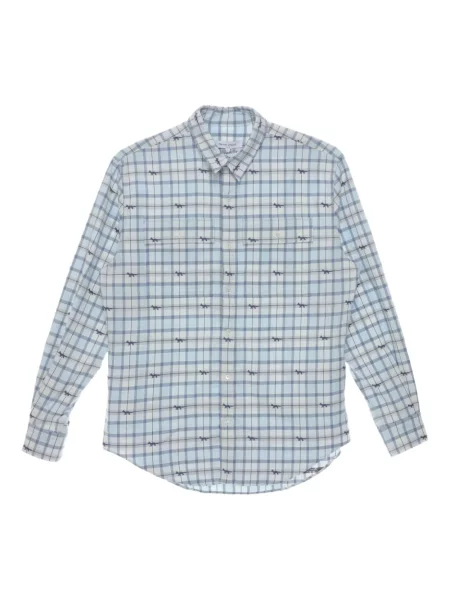 Kostkovaná dlouhá košile Maison Kitsuné s potiskem modrá