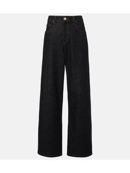 Blugi cu picior larg Brunello Cucinelli din piele negru