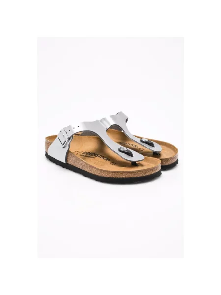 Birkenstock japonki Gizeh srebrny na płaskim szare