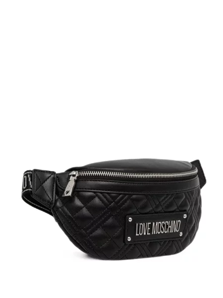 Matlasat curea Love Moschino cu autograf negru