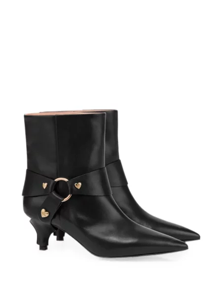 Cizme scurte Love Moschino din piele cu motiv cu inimi negru