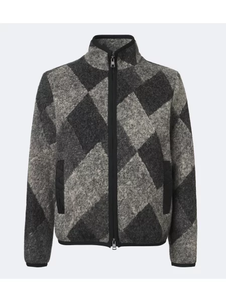 Geacă Moncler de lână cu model argyle gri