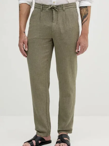 Lindbergh pantaloni din amestec de in cu fason chinos verde