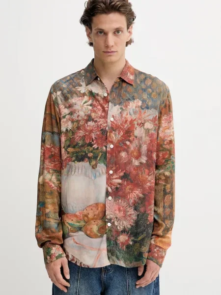 Риза Desigual MILO със стандартна кройка с класическа яка кафяво