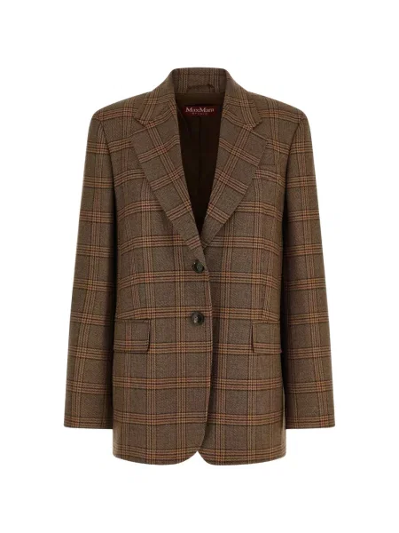 Sacou Max Mara de lână în carouri maro
