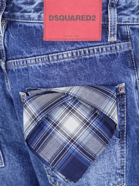 Blugi cu picior larg Dsquared2 în carouri albastru