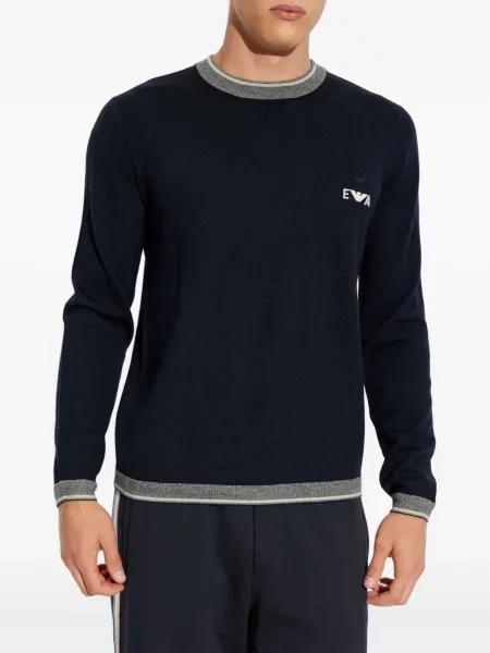 Pulover Emporio Armani cu broderie de lână albastru