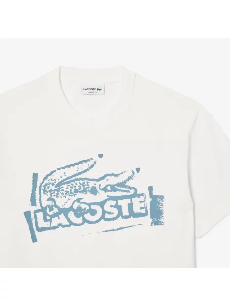 Lacoste T-Shirt Z Okrągłym Dekoltem Z Nadrukiem Classic Fit biały