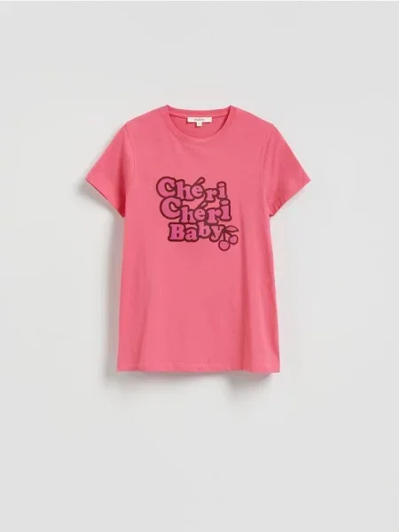 Reserved T-shirt z nadrukiem różowy