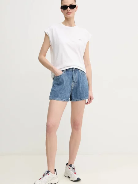 Pepe Jeans szorty jeansowe A-LINE SHORT HW SUZIE wzorzyste high waist niebieski