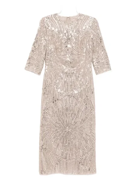 Костюм миди рокля Elie Saab бродирана до коляното сиво