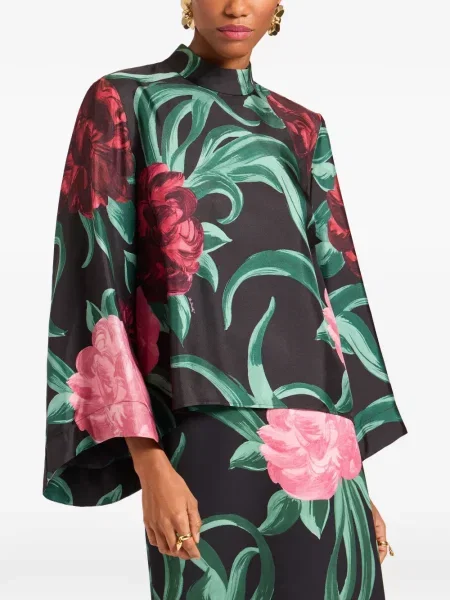 Top La Doublej cu model floral negru