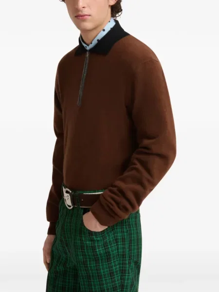 Tricou polo Marni din cașmir maro