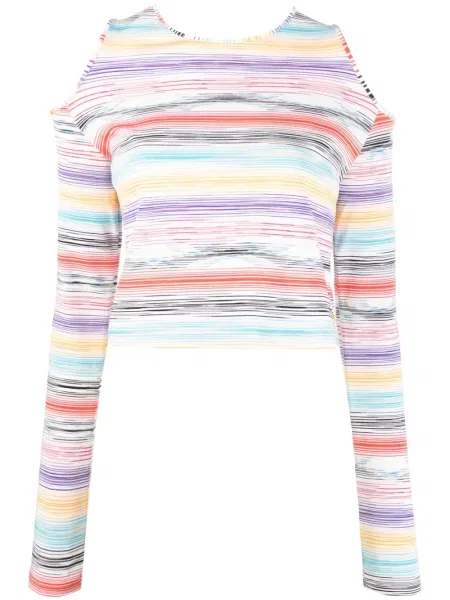 Top Missoni cu dungi tricotate cu imagine galben