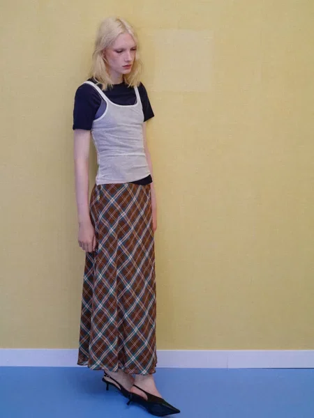 Spódnica midi w kratę Kobieta XL MANGO brązowy