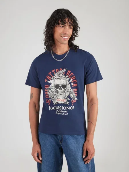 JACK & JONES Tričko JORSHAPE námornícka modrá / krvavo červená biela