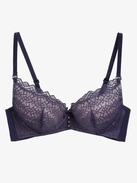 Sutien din dantelă bleumarin-roz cu efect push-up Dimettra roz