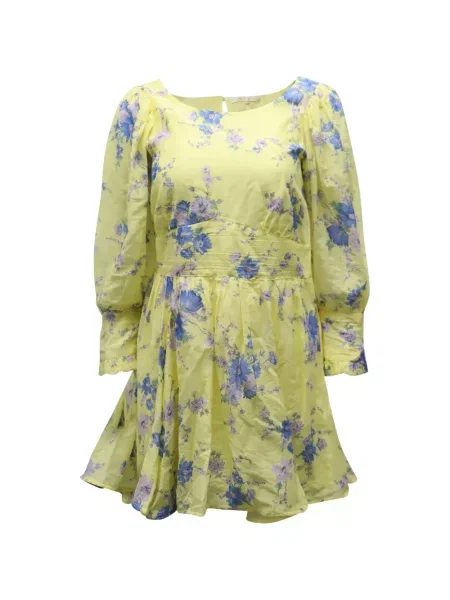 Rochie mini Loveshackfancy cu model floral cu imagine de costum galben