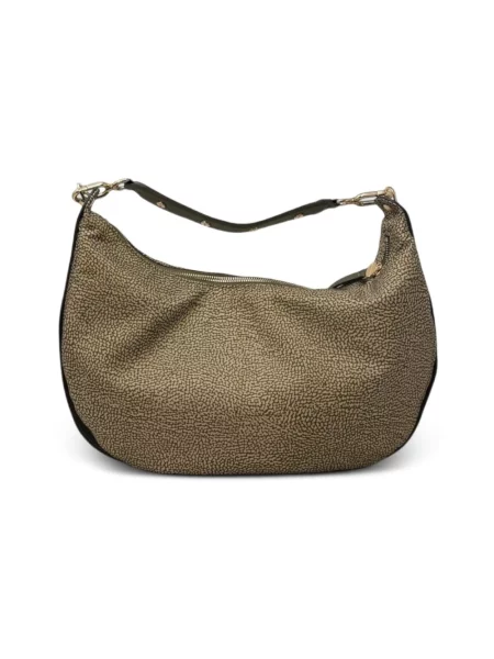 Torebka hobo Borbonese skórzana w grochy zielona