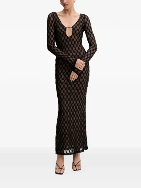 Lung rochie maxi Bardot din dantelă negru