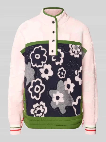 Sweter o kroju relaxed fit z mieszanki z kołnierzem zapinanym Marc Cain różowy