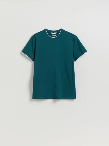 Reserved Tricou regular fit cu conținut ridicat de mercerizat verde-metalizat verde