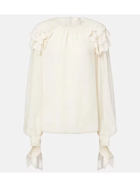 Bluză Chloé de mătase cu volane alb