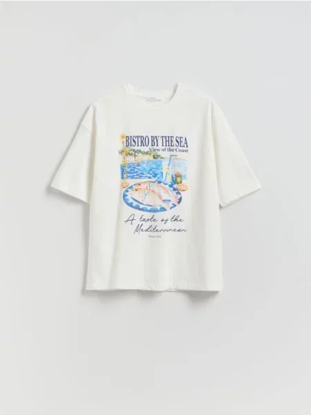 Reserved Tricou cu imprimeu crem