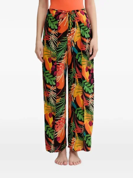 Pantaloni Desigual cu imagine cu imprimeu tropical negru
