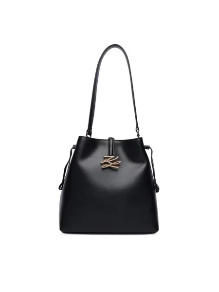Bőr crossbody táska Karl Lagerfeld autogrammal fekete