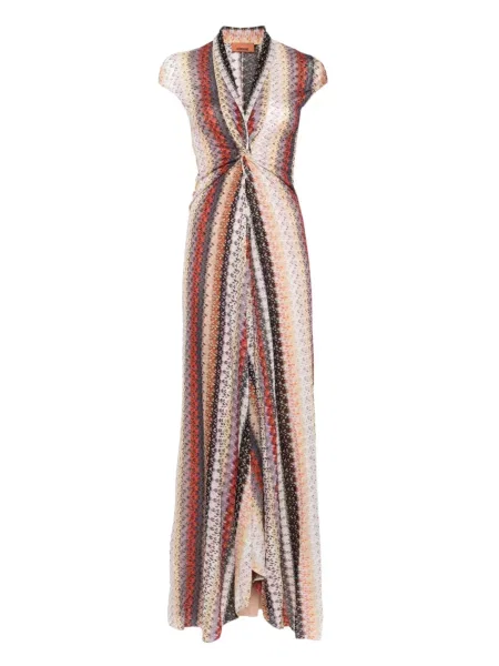 Rochie maxi Missoni cu dungi tricotate de costum roz