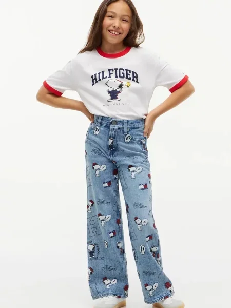 Tommy Hilfiger дънки wide leg за деца x Peanuts синьо