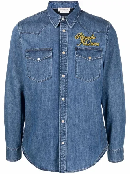 Košile Alexander Mcqueen s výšivkou modrá