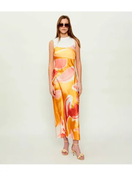 Rochie de satin Desigual din satin portocaliu