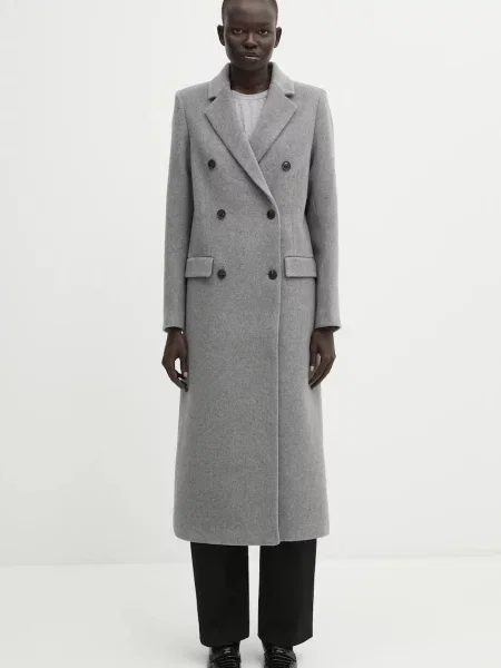 Samsoe Samsoe płaszcz wełniany przejściowy dwurzędowy szary