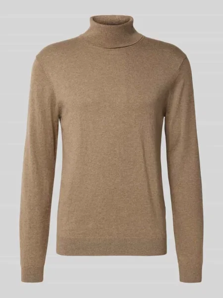 Sweter z wywijanym kołnierzem z domieszką kaszmiru Casual Friday beżowy