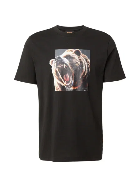 BOSS Tricou Dobermann maro / gri alb lână negru
